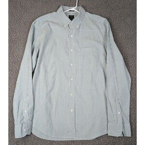 J.Crew Flex Washed White Green Pinstripe XL Button Up Shirt Men's Slim Fit